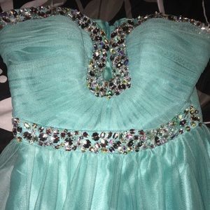 Aqua , sequined Prom/homecoming dress. Strapless